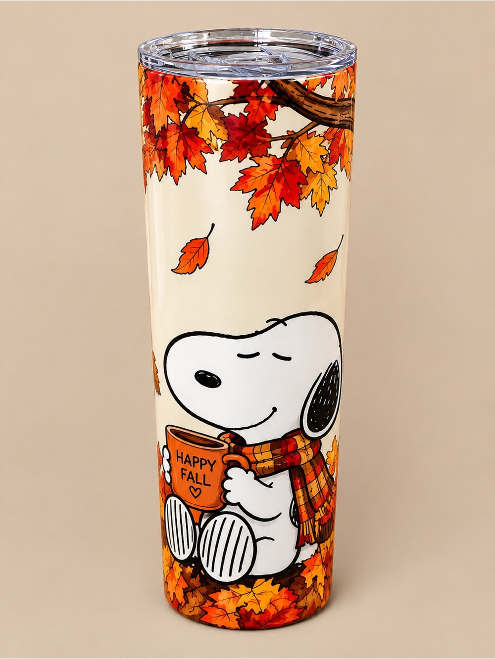 Peanuts Snoopy Fall Leaves Stainless Tumbler - Cream & Orange